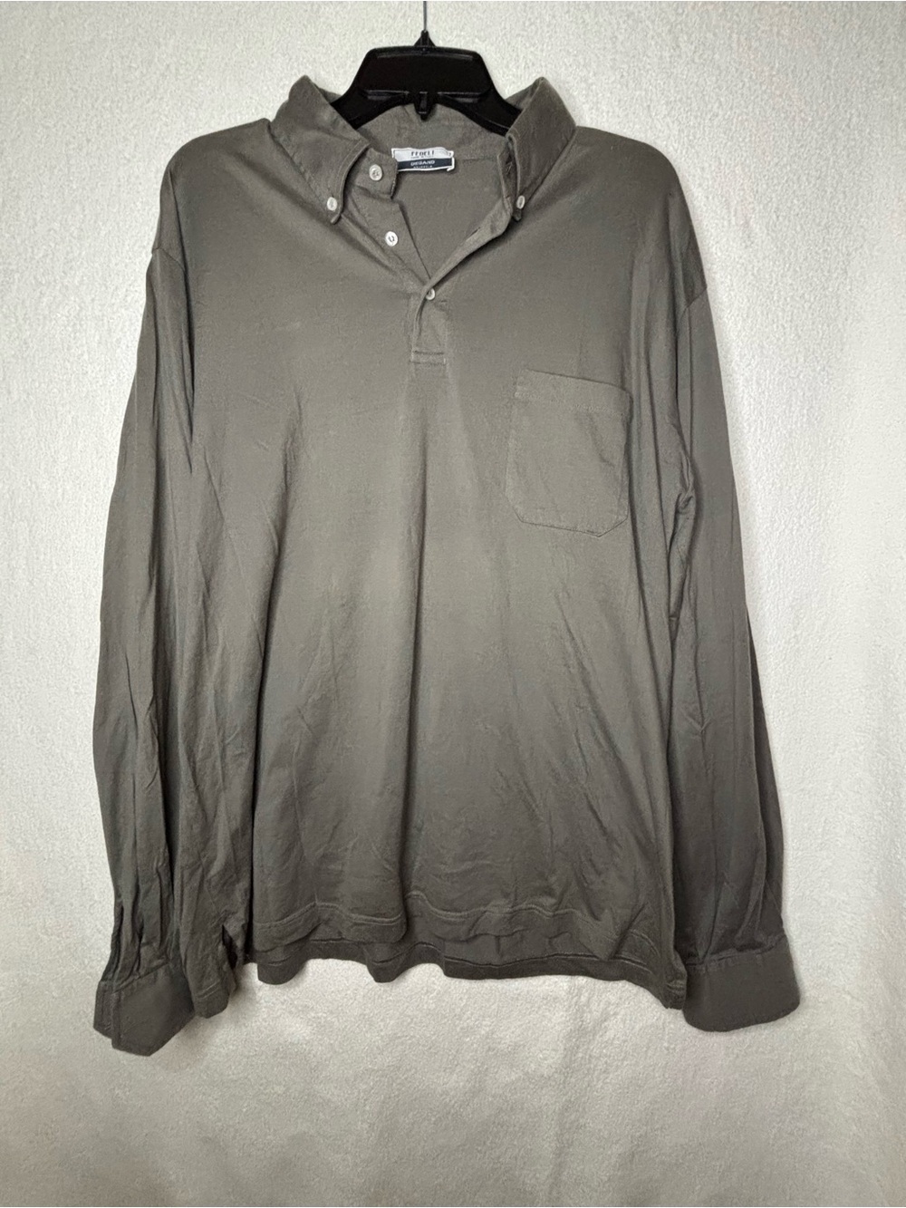 Fedeli Degand Brussels Men's Gray Long Sleeve Polo Button-Down Collar Size 60